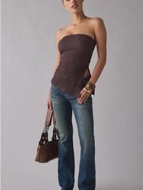Urban Outfitters Strapless Chocolate Brown Ribbed Tube Top
